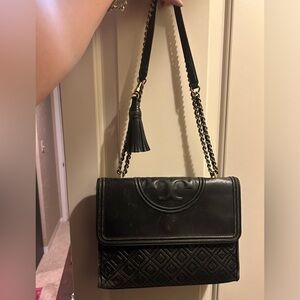 Tory Burch Fleming Leather Convertible Shoulder Bag - Black/Gold